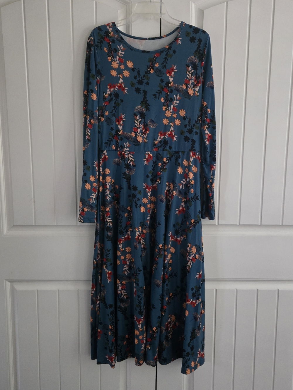 Floral Long Sleeve Maxi Dress Teal Botanical Goblincore Whimsical Boho L